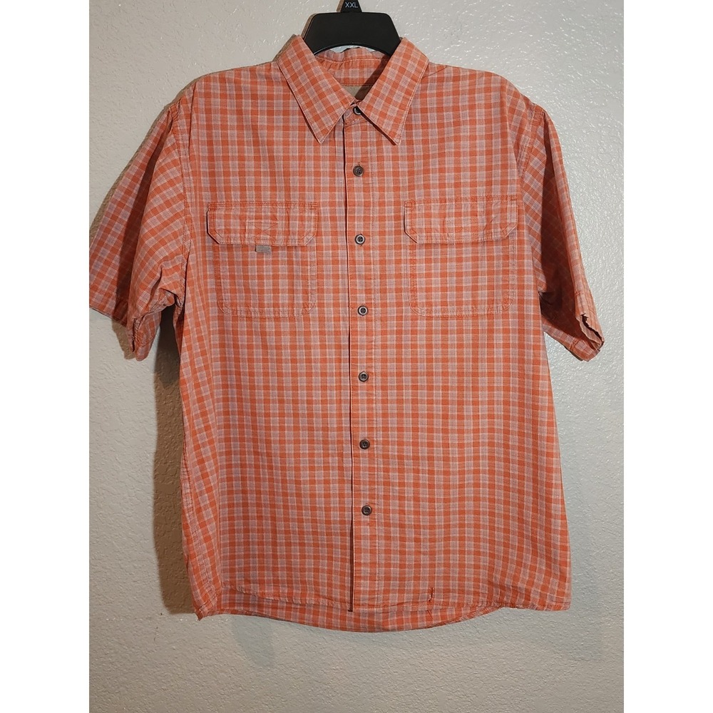 Wrangler Men's Button-Up Shirt Size Large Orange Plaid Short Sleeve Western